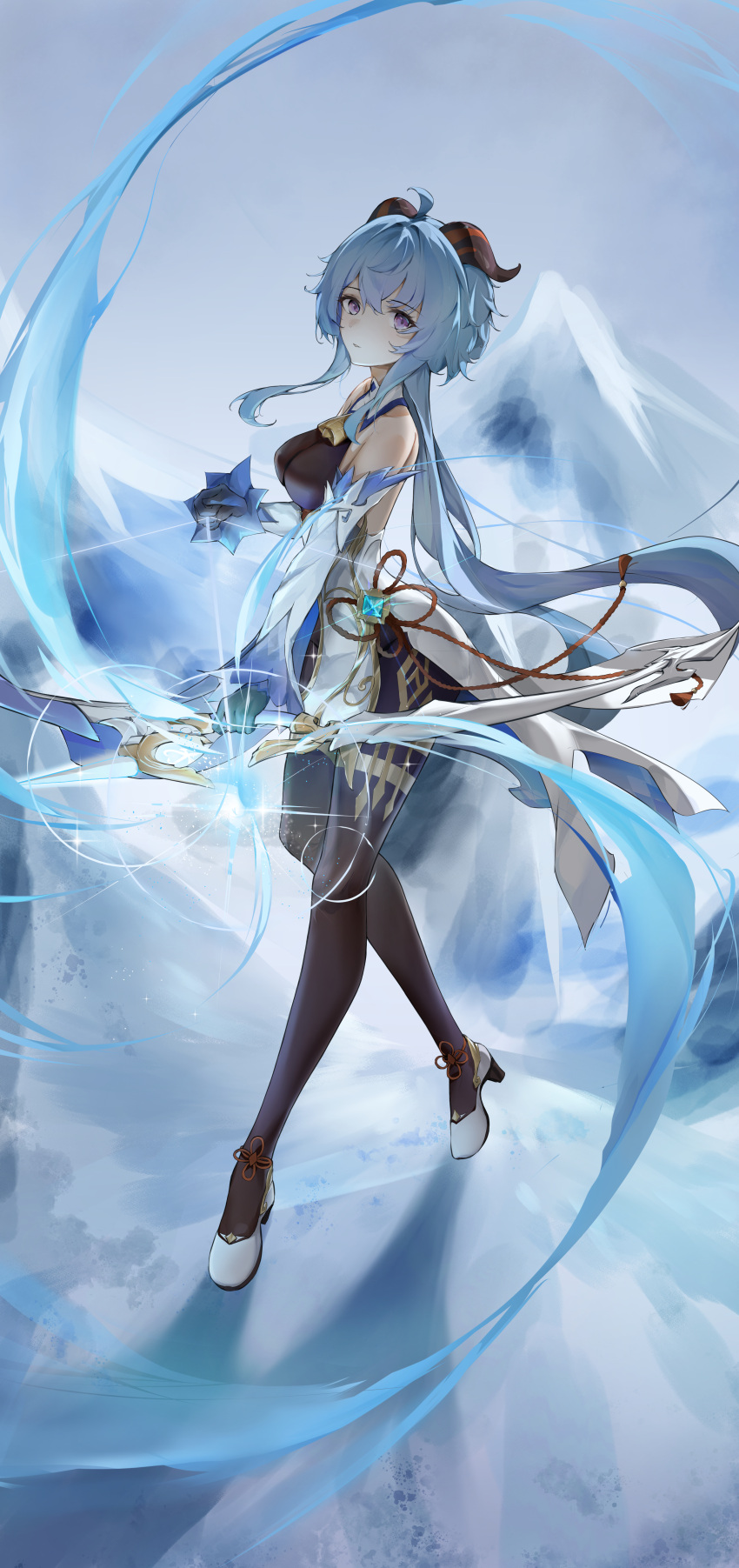 1girl, absurdres, ahoge, amos'_bow_(genshin_impact), bangs, bare_shoulders, bell, black_gloves