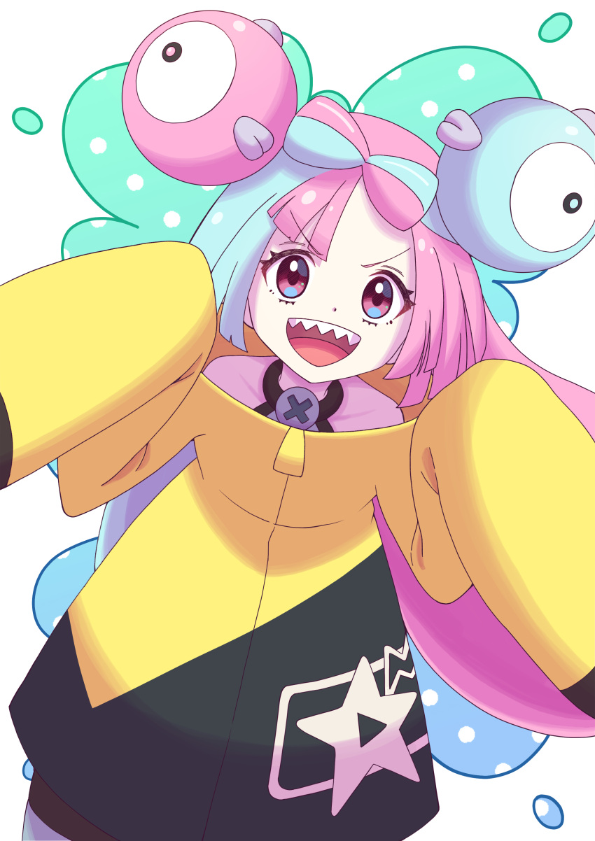 1girl, absurdres, bow-shaped_hair, character_hair_ornament, hair_ornament, hexagon_print, highres, iono_(pokemon)