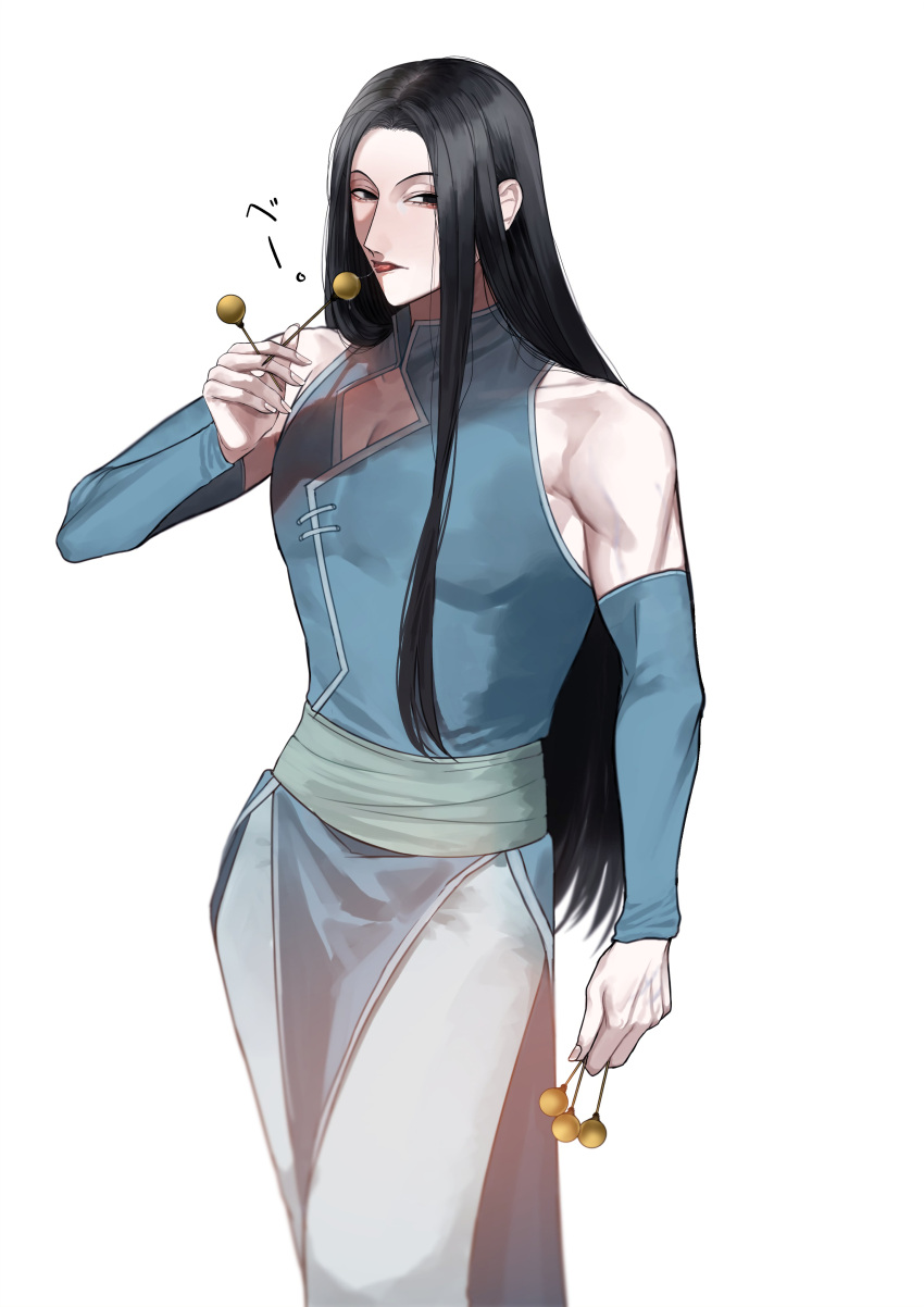 1boy, absurdres, ayuaho, bangs, bare_shoulders, black_eyes, black_hair, candy
