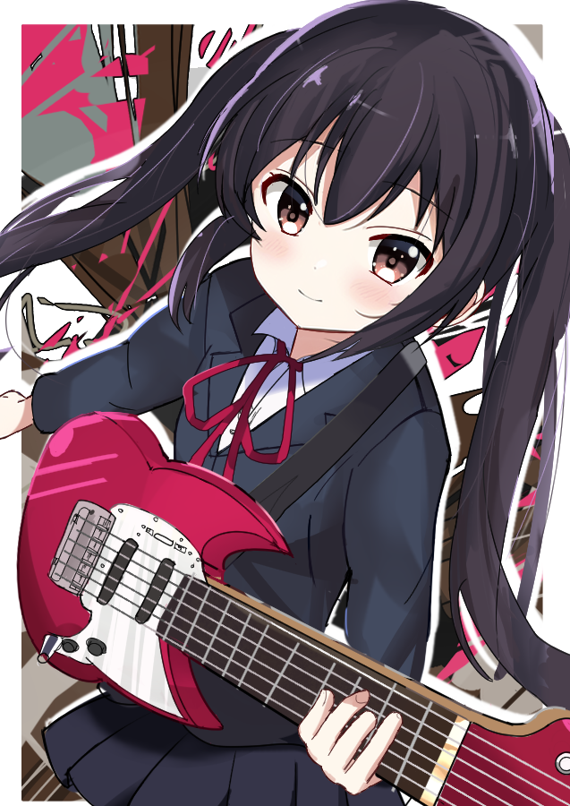 1girl, bangs, black_hair, black_jacket, black_skirt, blazer, blush, border