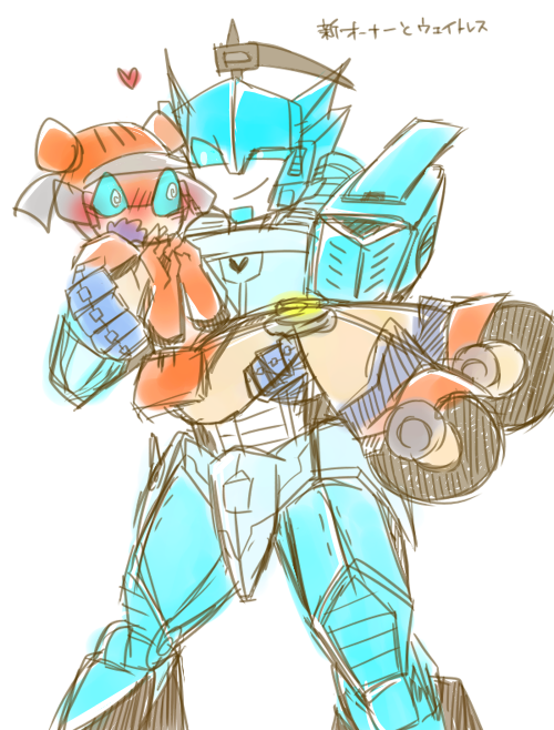 1boy, 1girl, 3356-10, blue_armor, blue_eyes, blurr_(transformers), blush, carrying