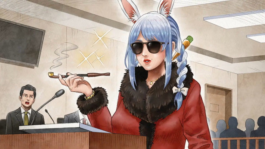 1boy, 1girl, alternate_costume, animal_ears, black_eyes, black_hair, blue_hair, bow
