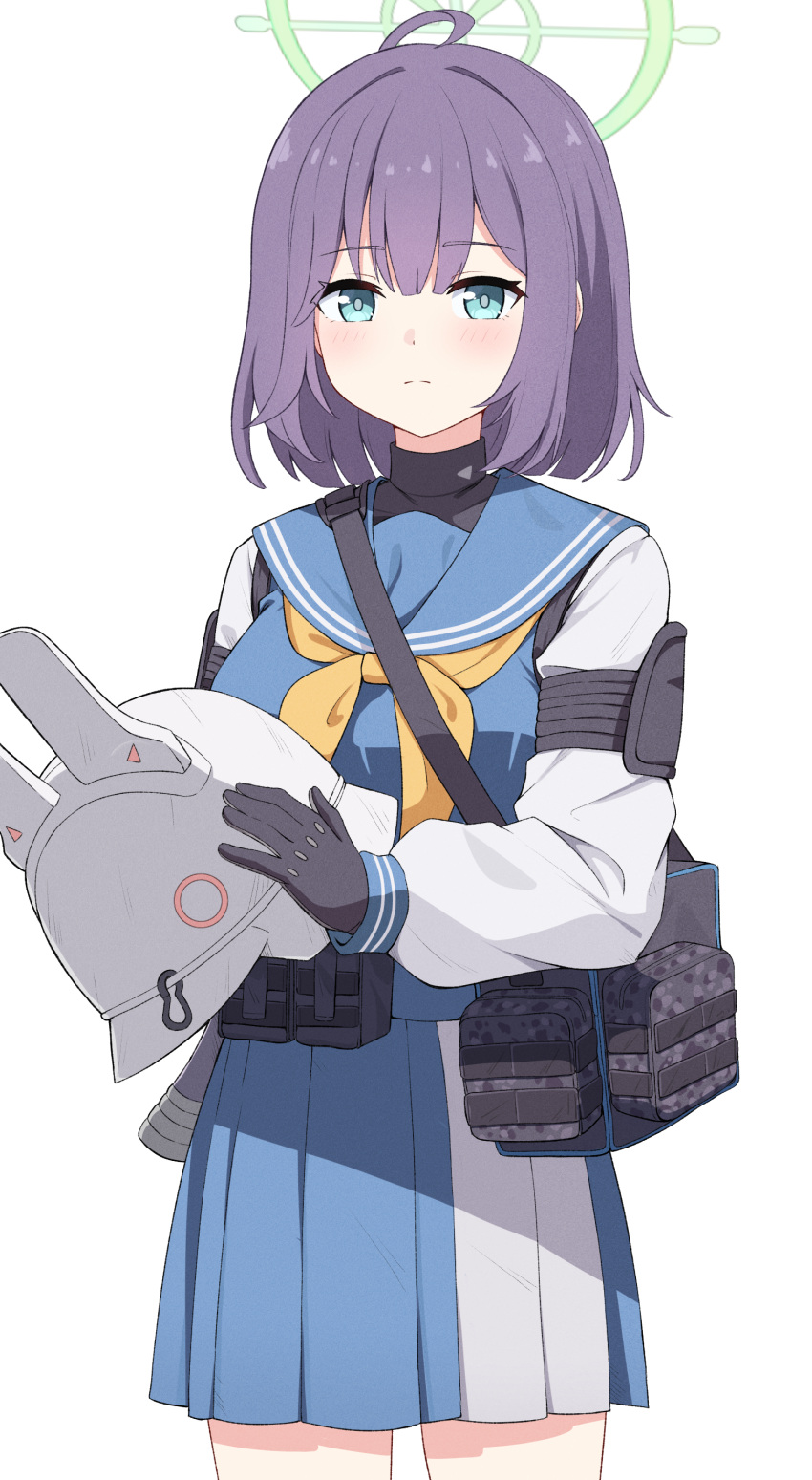 1girl, absurdres, ahoge, bag, black_gloves, blue_archive, blue_eyes, blue_sailor_collar