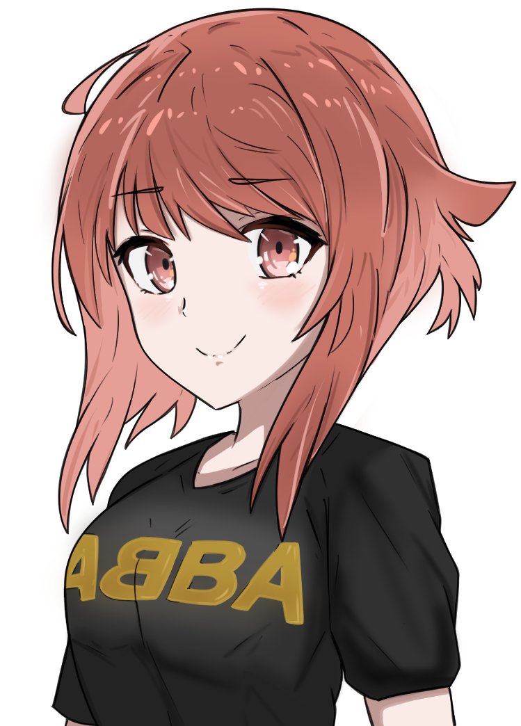 1girl, alternate_costume, black_shirt, breasts, brown_eyes, clothes_writing, collarbone, fire_emblem