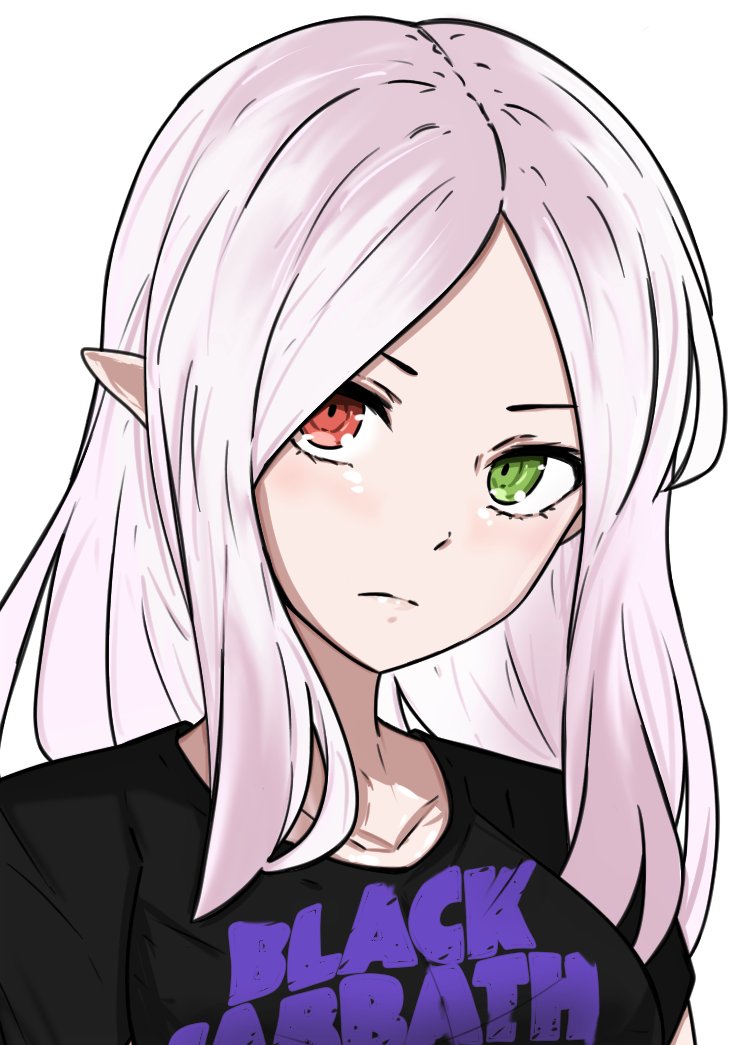 1girl, band_shirt, black_sabbath, black_shirt, breasts, collarbone, fire_emblem, fire_emblem:_the_binding_blade