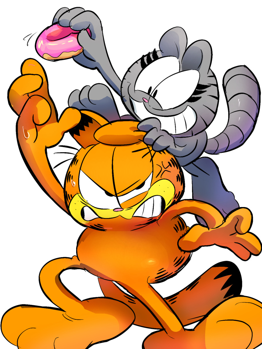 2boys, animal, annoyed, cat, doughnut, feline, food, garfield