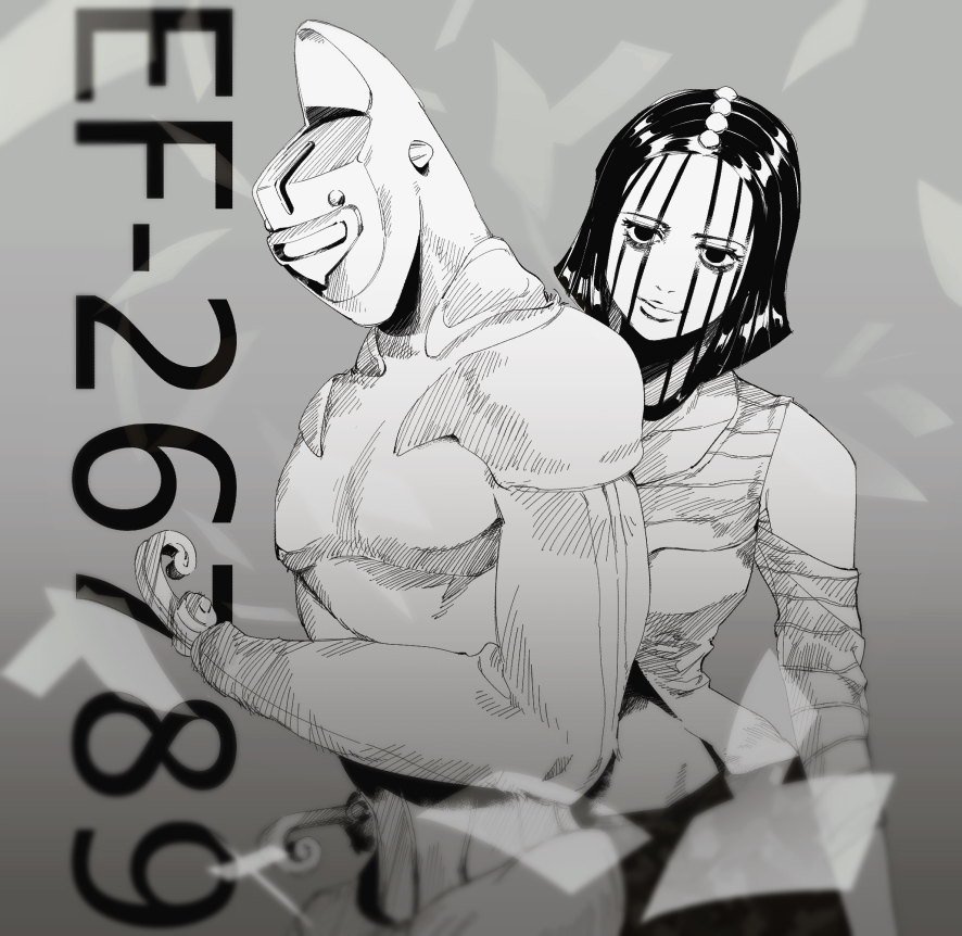 1girl, blurry, greyscale, hair_over_eyes, hatching_(texture), iu, jojo_no_kimyou_na_bouken, lips