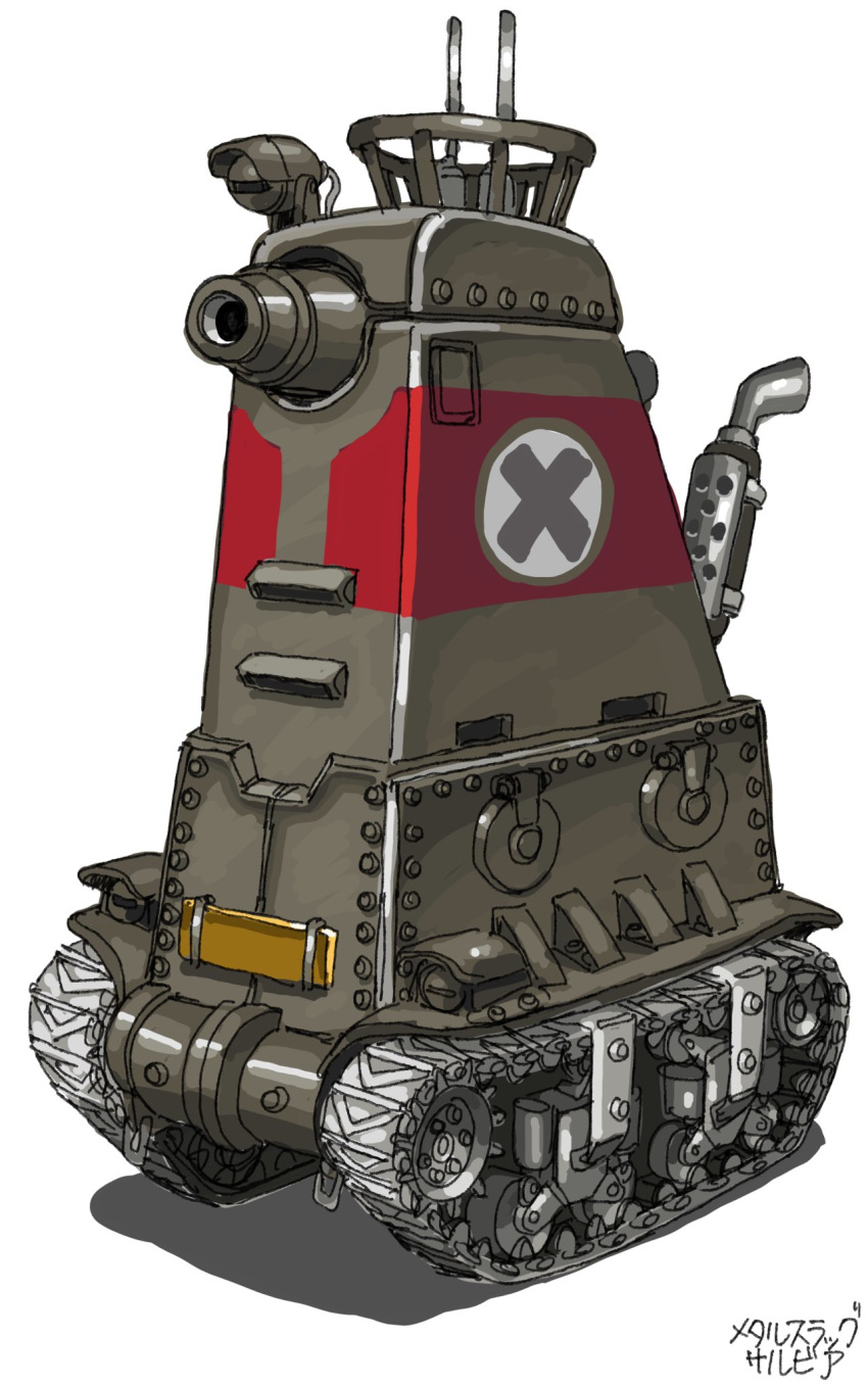 cannon, caterpillar_tracks, cross, ground_vehicle, highres, metal_slug, military, military_vehicle
