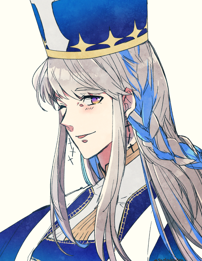 1girl, ;p, bangs, blue_cape, blue_hair, blue_headwear, braid, cape