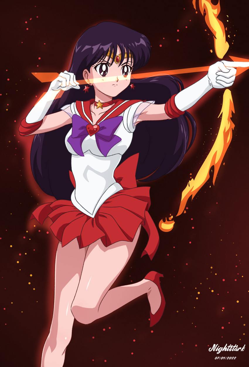 1girl, absurdres, arrow_(projectile), back_bow, bishoujo_senshi_sailor_moon, black_hair, bow, bow_(weapon)