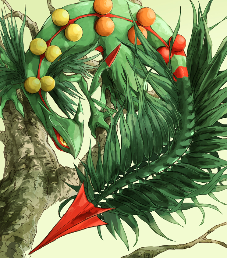 animal_focus, bare_tree, in_tree, looking_away, mega_pokemon, mega_sceptile, no_humans, nyala_(nyala_766)