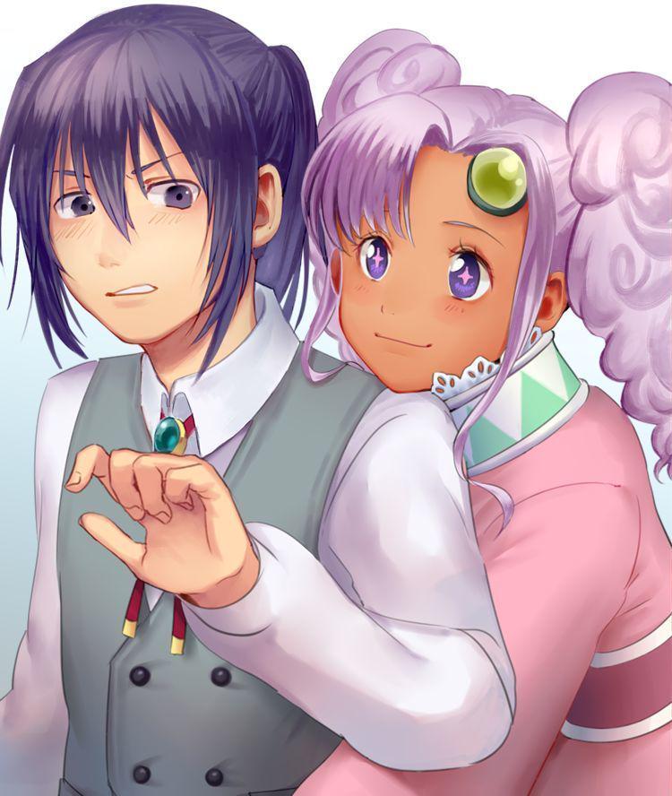 +_+, 1boy, 1girl, blue_eyes, blue_hair, closed_mouth, dark-skinned_female, dark_skin