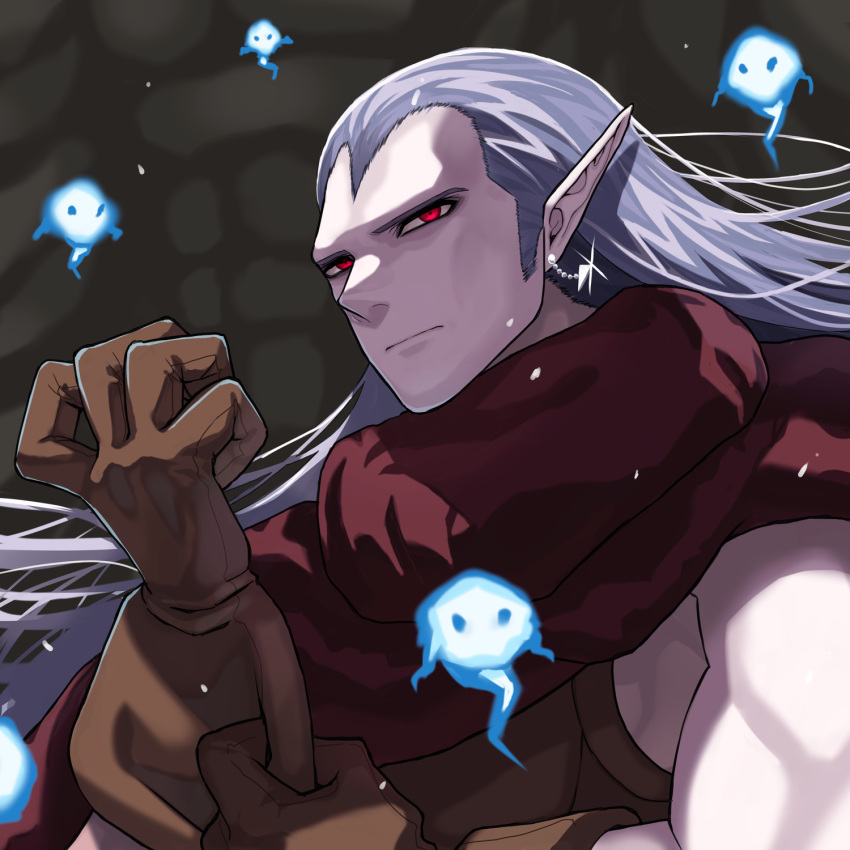 1boy, adjusting_clothes, adjusting_gloves, akitaka_(s_asai), brown_gloves, chrono_trigger, cloak, closed_mouth