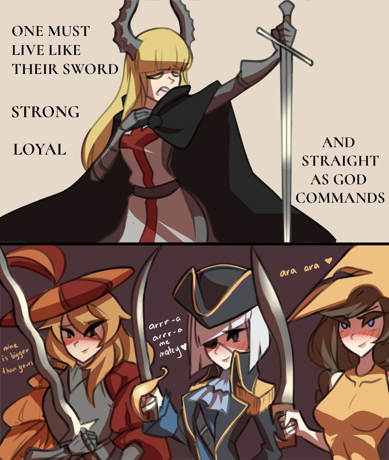 4girls, arm_behind_back, armor, ascot, bangs, bare_shoulders, belt, black_cape