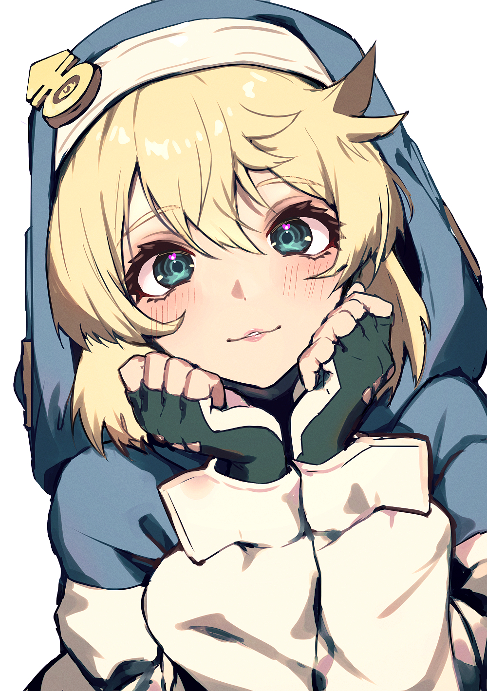 1girl, androgyne_symbol, bangs, blonde_hair, blue_eyes, blush, bridget_(guilty_gear), eyelashes