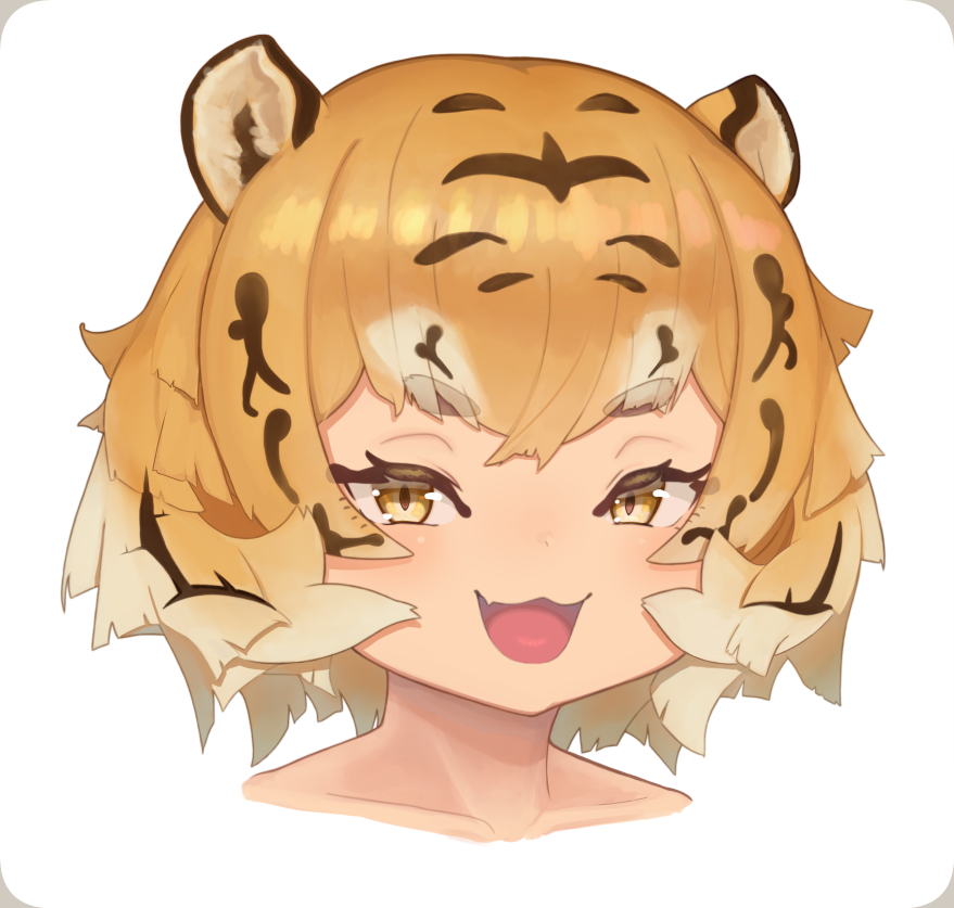 1girl, :3, animal_ears, bangs, blonde_hair, blush, brown_hair, collarbone