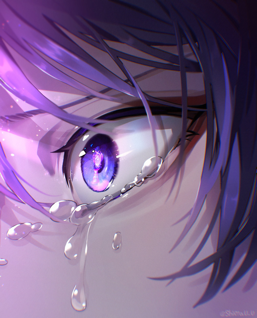 absurdres, bangs, commentary, crying, crying_with_eyes_open, eye_focus, eye_reflection, genshin_impact