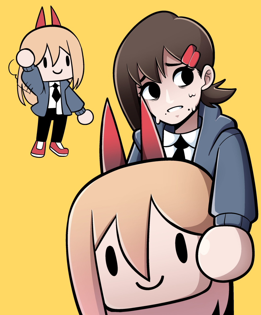 1girl, absurdres, bangs, black_eyes, black_hair, black_necktie, black_pants, blue_jacket