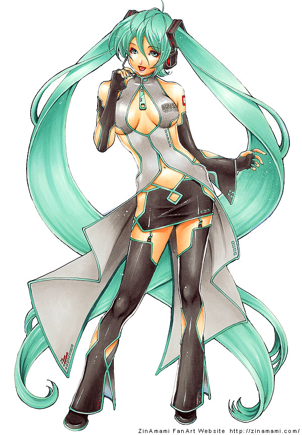 elbow_gloves, hatsune_miku, long_hair, midriff, miniskirt, skirt, thigh_highs, thighhighs, twintails, vocaloid, zin_amami