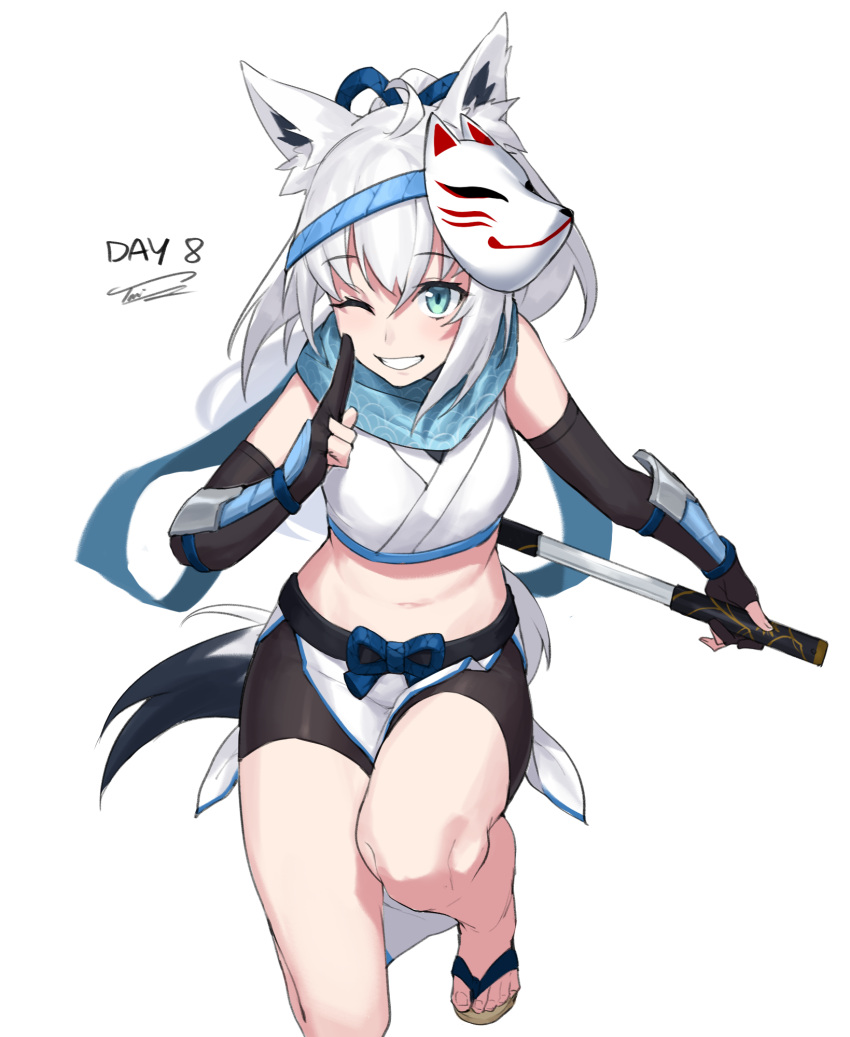 1girl, ahoge, alternate_costume, animal_ear_fluff, animal_ears, aqua_eyes, arm_guards, armguards