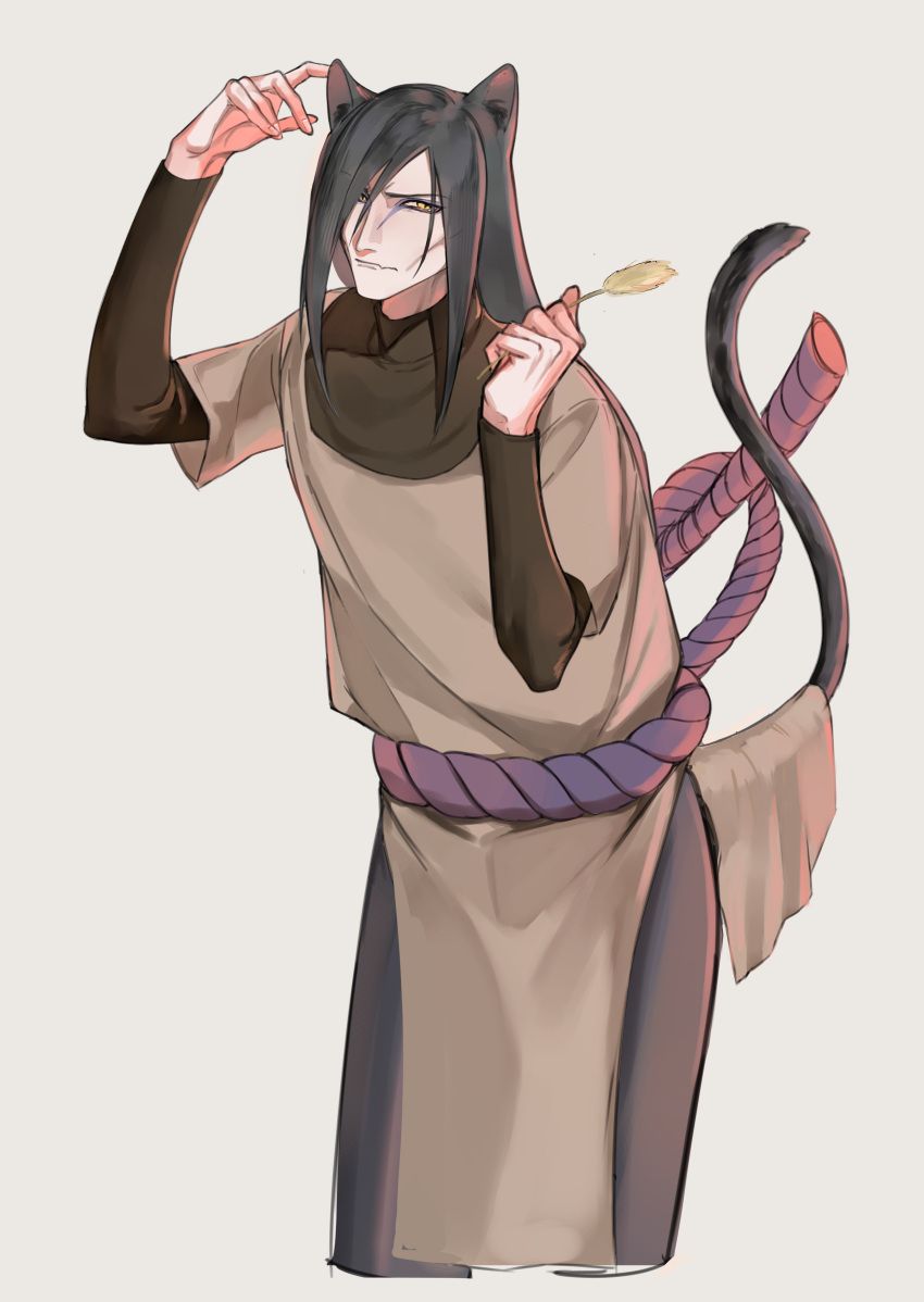 1boy, absurdres, animal_ears, ayuaho, black_hair, cat_boy, cat_ears, cat_tail