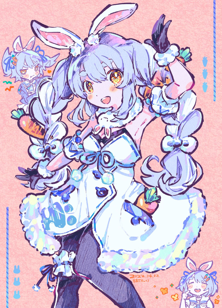 1girl, animal_ears, ankle_garter, bangs, black_gloves, black_leotard, black_pantyhose, blue_hair