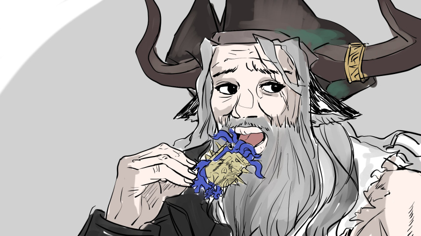 1boy, alfonso_(arknights), animal_ears, arknights, bare_shoulders, beard, black_eyes, black_headwear