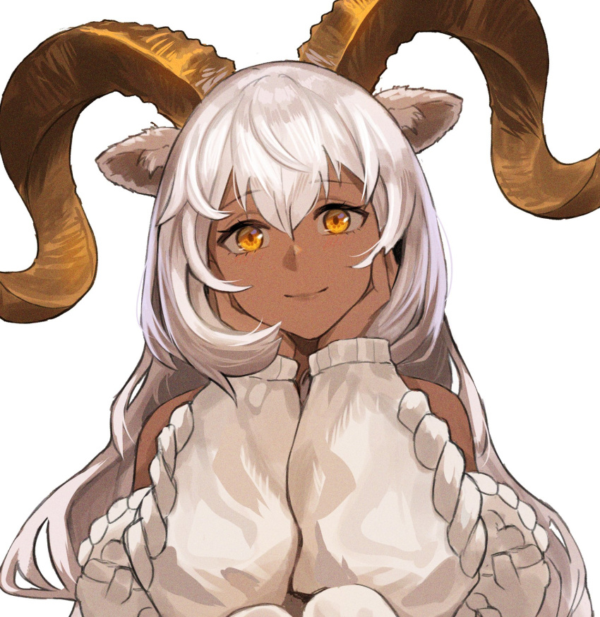 1girl, adamosina, animal_ears, arknights, bangs, bare_shoulders, beeswax_(arknights), beeswax_(weisser_sand)_(arknights)
