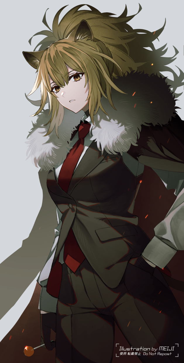 1girl, alternate_costume, animal_ears, arknights, artist_name, black_coat, black_gloves, black_vest