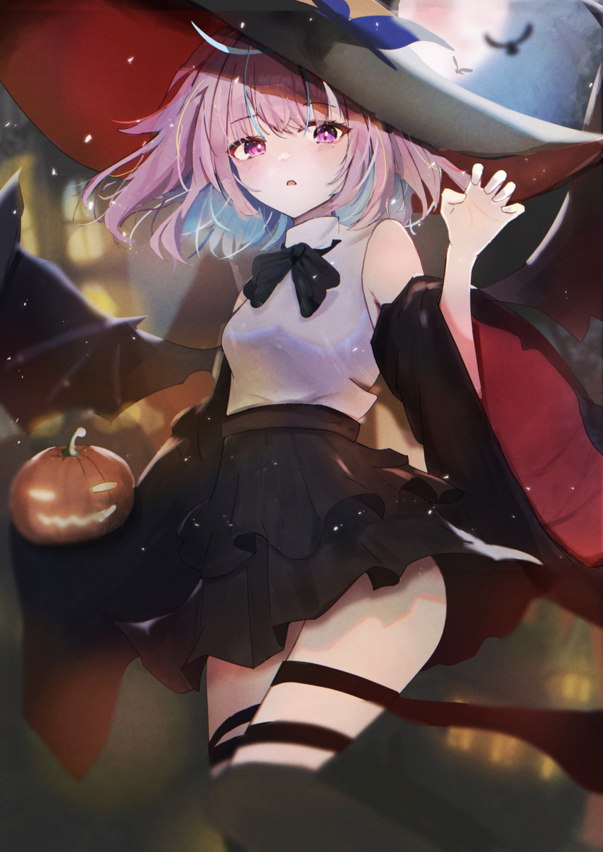 1girl, alternate_costume, alternate_hairstyle, bangs, bat_wings, bird, black_bow, black_bowtie