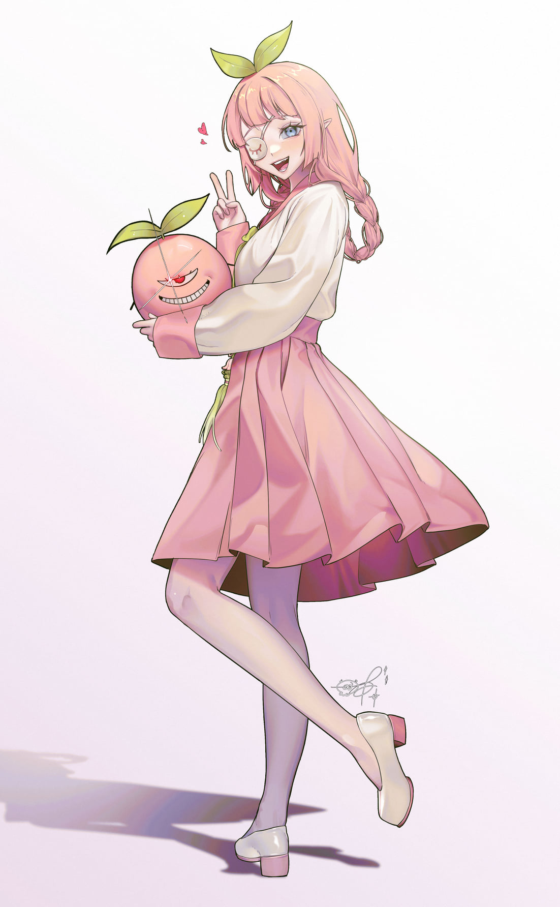 1girl, bangs, blue_eyes, braid, commentary_request, copyright_request, creature, eyepatch