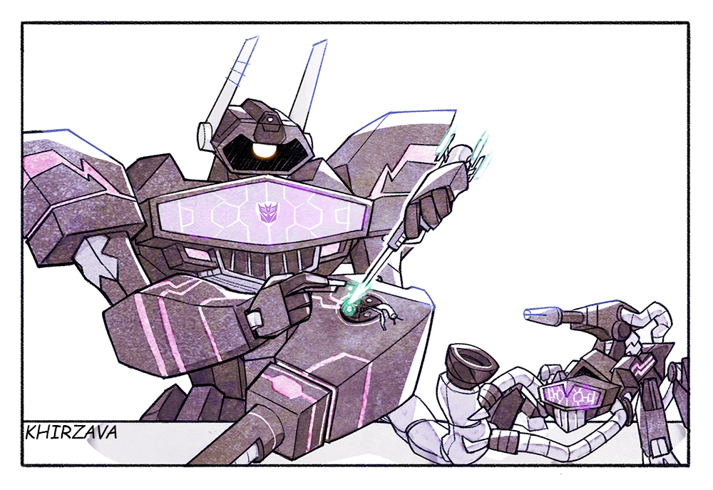 artist_name, black_border, border, cable, decepticon, english_commentary, khirzava, mecha