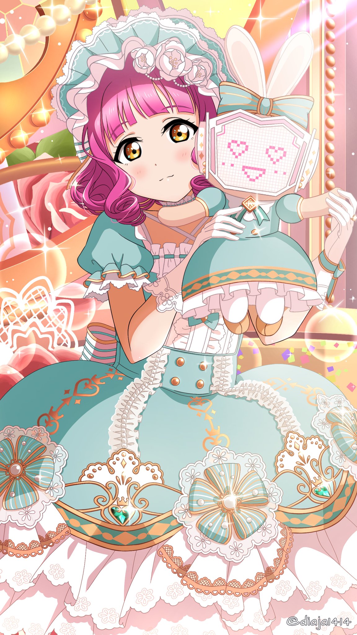 1girl, back_bow, bangs, blush, bow, commentary, cowboy_shot, curly_hair