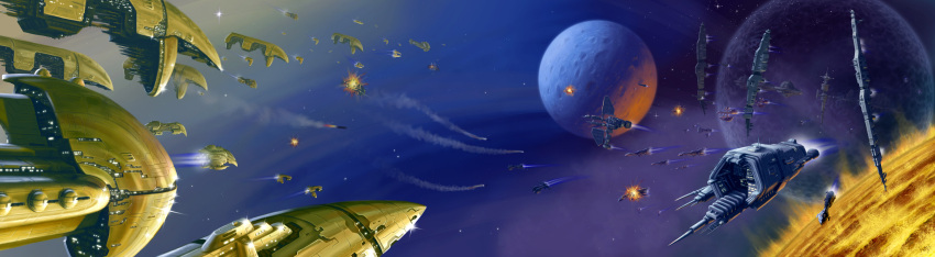 abaddon_(eve_online), absurdres, amarr_empire_(eve_online), apocalypse_(eve_online), battle, battlecruiser_(eve_online), battleship_(eve_online), caldari_state_(eve_online), capital_ship_(eve_online), commentary, cruiser_(eve_online), destroyer_(eve_online), dreadnought_(eve_online), energy, eve_online, executioner_(eve_online), explosion, fire, fleet, flying, frigate_(eve_online), glowing, glowing_windows, highres, krats, machinery, military, military_vehicle, minmatar_republic_(eve_online), missile, no_humans, outdoors, photoshop_(medium), planet, punisher_(eve_online), rifter_(eve_online), science_fiction, sky, space, spacecraft, star_(sky), starry_sky, vehicle_focus