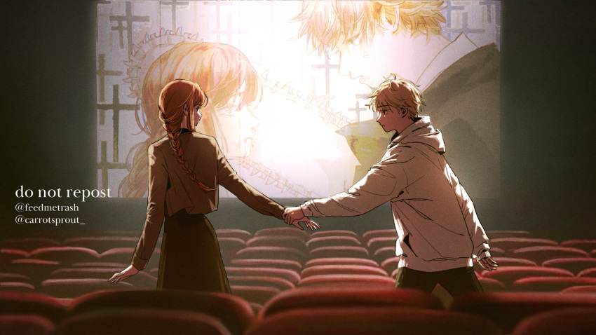 1boy, 1girl, blonde_hair, blood, blood_from_mouth, braid, braided_ponytail, carrotsprout