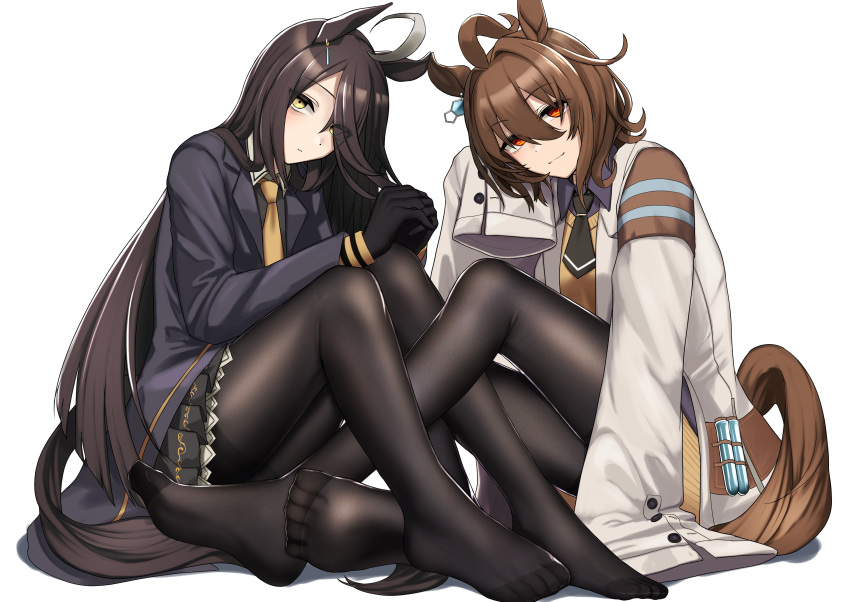 2girls, absurdres, agnes_tachyon_(umamusume), ahoge, animal_ears, ascot, bangs, black_ascot