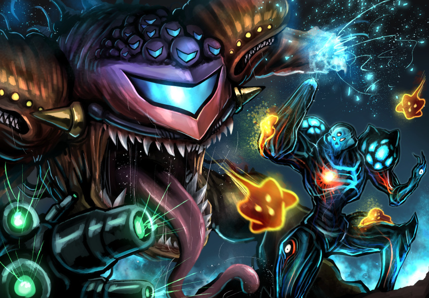 arm_cannon, commission, commissioner_upload, dark_samus, highres, long_tongue, metroid, metroid_fusion