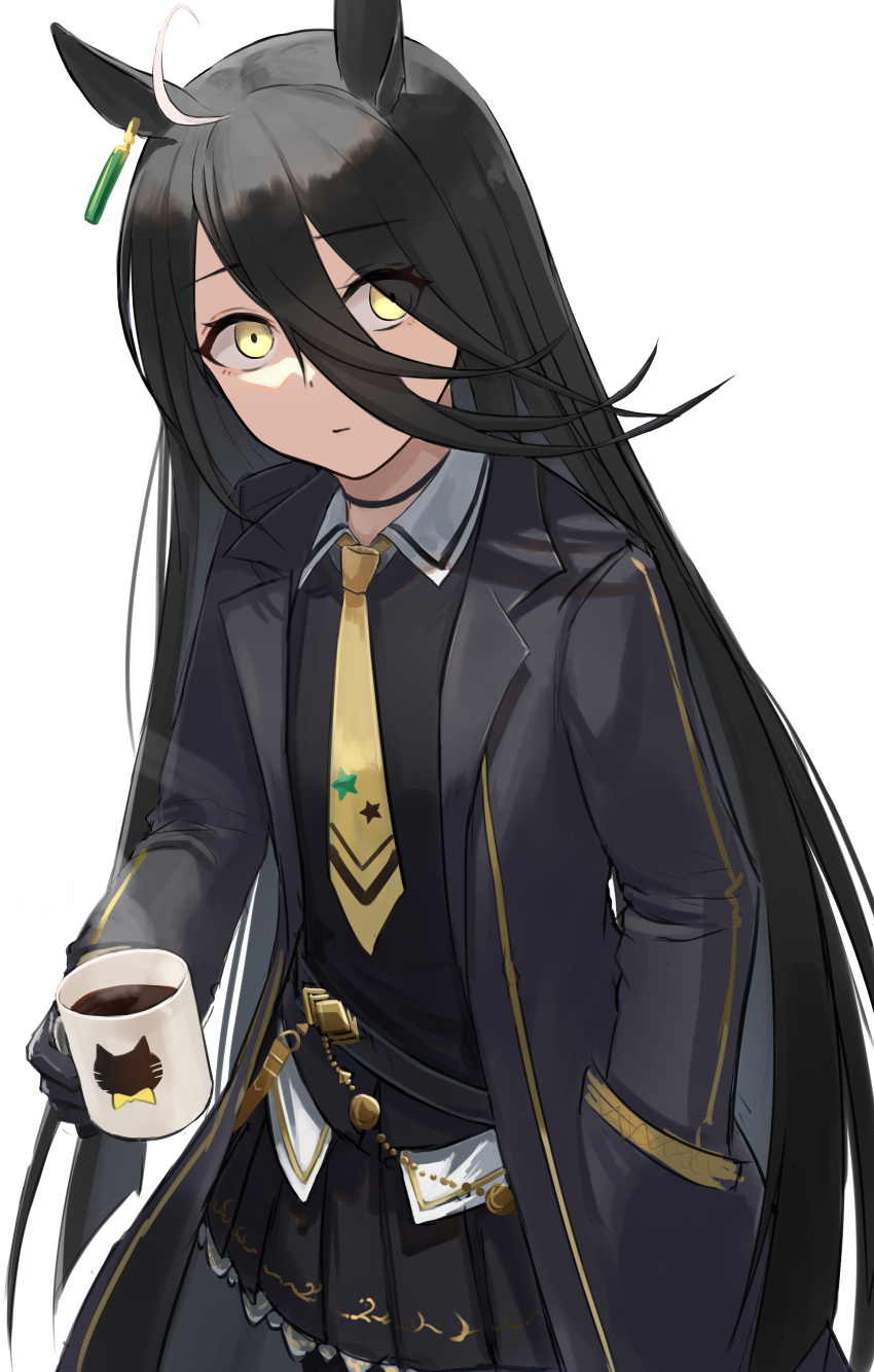 1girl, absurdres, ahoge, animal_ears, bangs, black_choker, black_gloves, black_hair