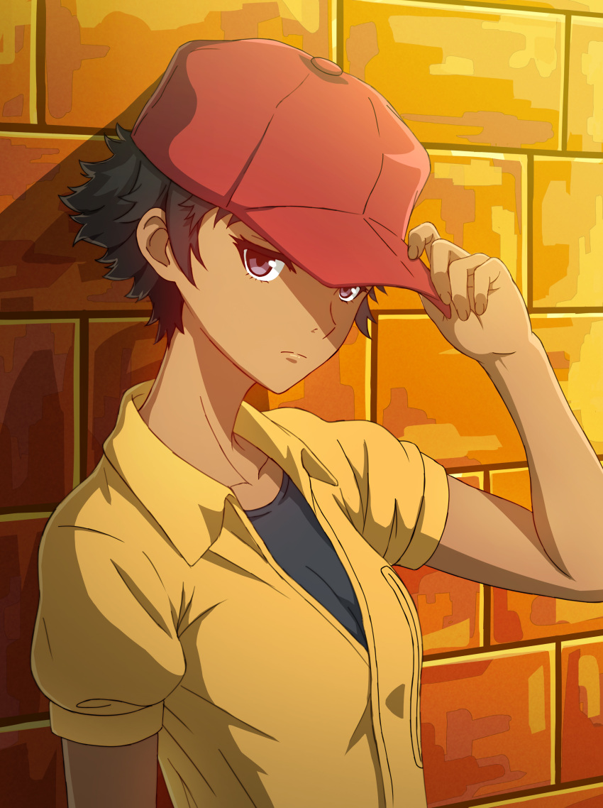1girl, abigail_jones, absurdres, against_wall, baseball_cap, black_hair, closed_mouth, collarbone