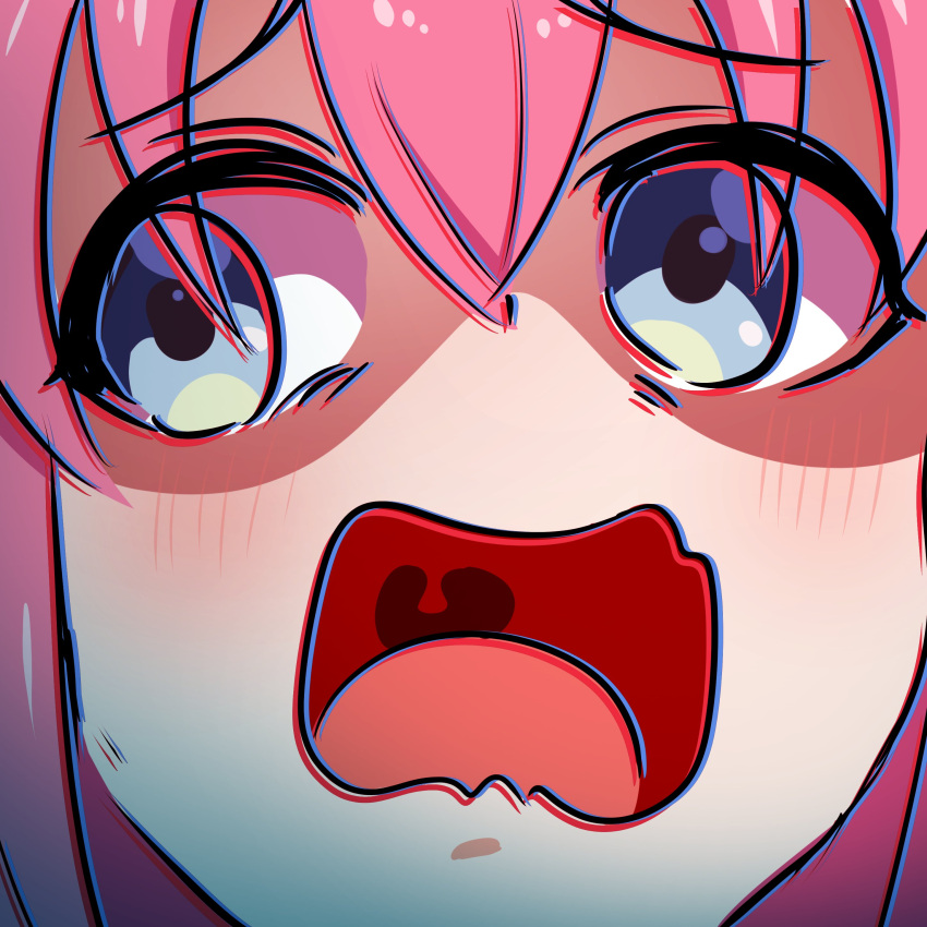 1girl, :o, absurdres, album_cover_redraw, blue_eyes, blush, bocchi_the_rock!, close-up
