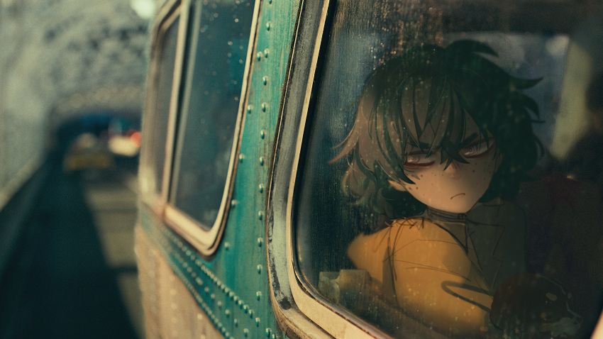 1girl, absurdres, animal, annoyed, bangs, bernese_mountain_dog, blind_girl's_dog_(popopoka), blind_girl_(popopoka)