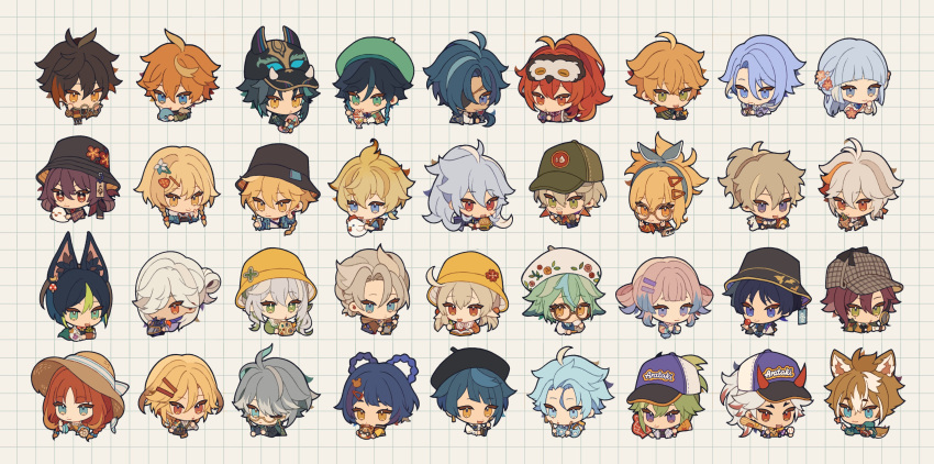 6+boys, 6+girls, absurdres, aether_(genshin_impact), ahoge, albedo_(genshin_impact), alhaitham_(genshin_impact), alternate_costume