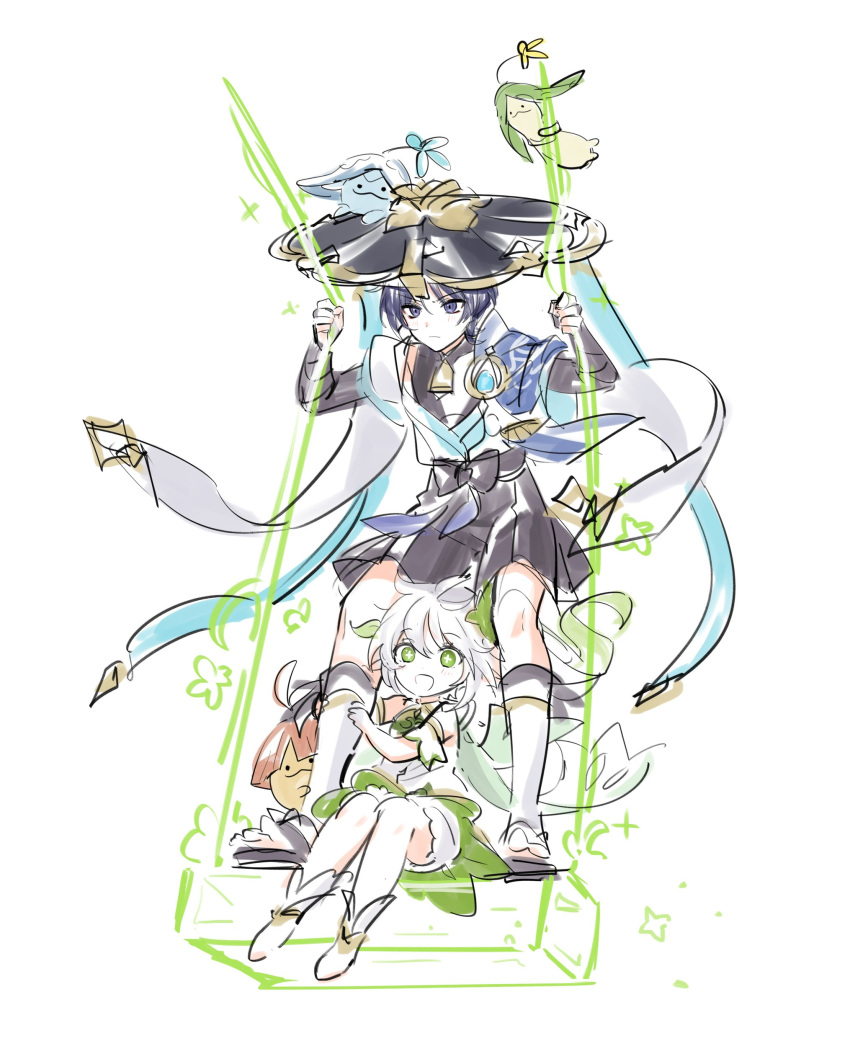 1boy, 1girl, :d, absurdres, aranara_(genshin_impact), ararycan_(genshin_impact), armor, bangs