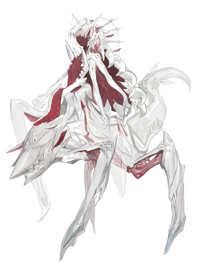 +_+, 1girl, closed_mouth, colored_skin, extra_arms, full_body, grey_eyes, highres