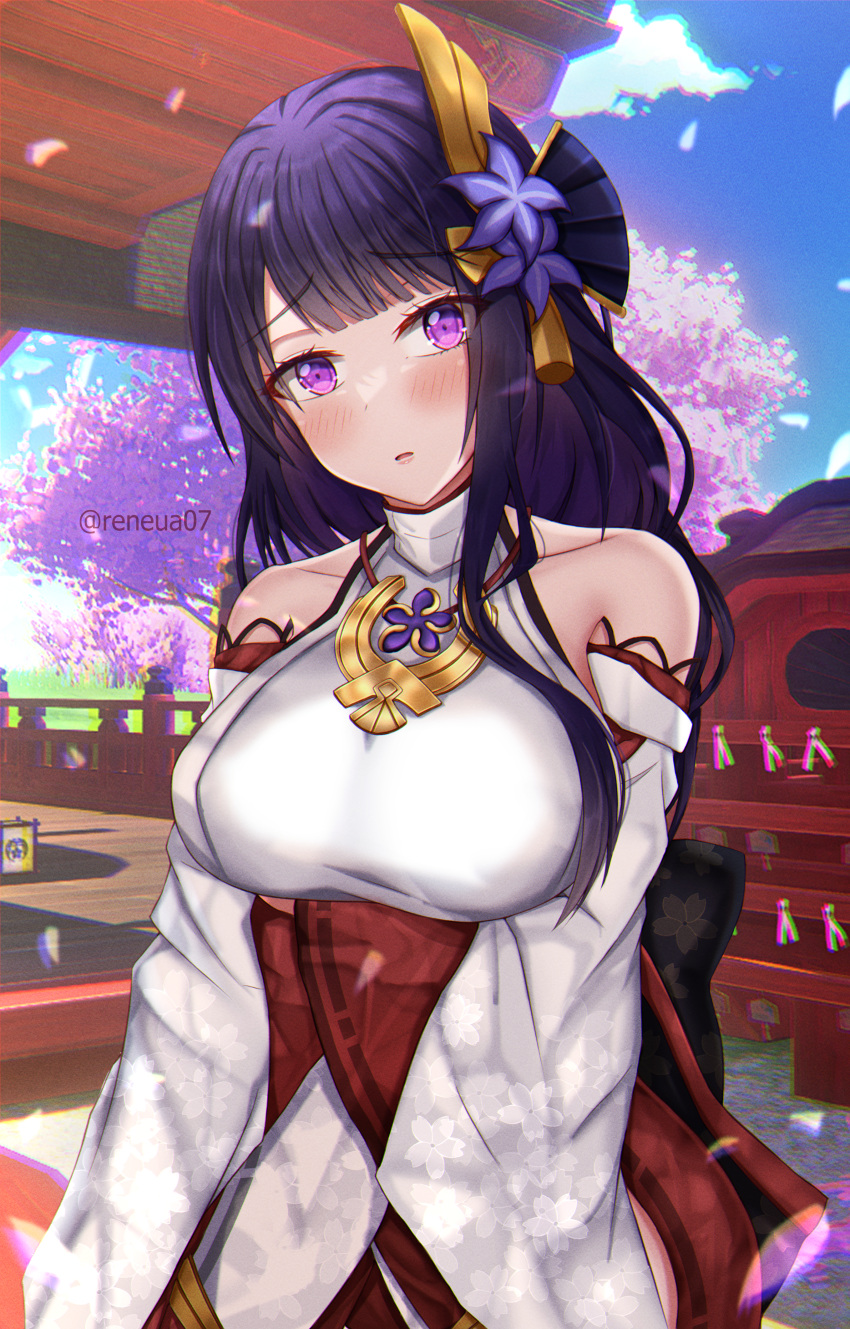 1girl, 3d_background, absurdres, alternate_costume, architecture, bangs, black_hair, blunt_bangs