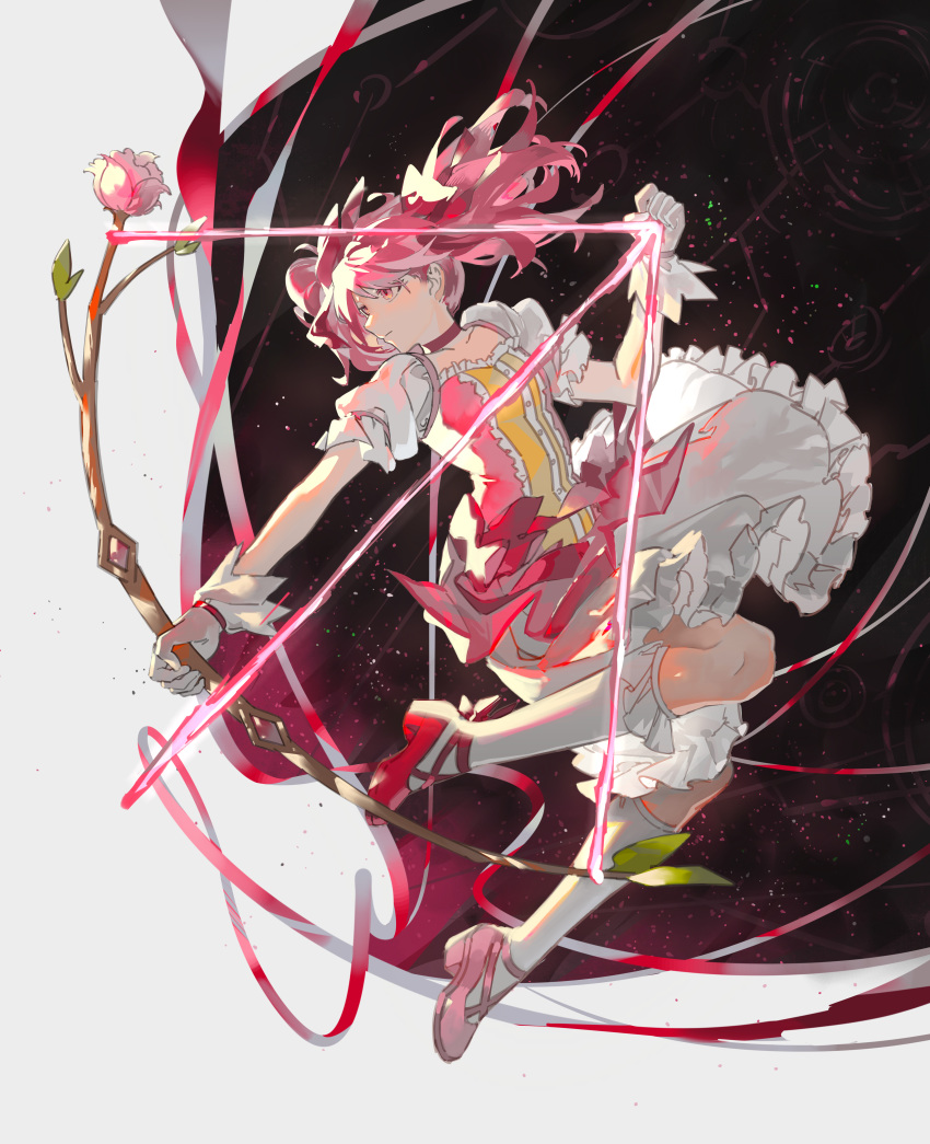 1girl, absurdres, bangs, bow, bow_(weapon), bubble_skirt, choker, drawing_bow