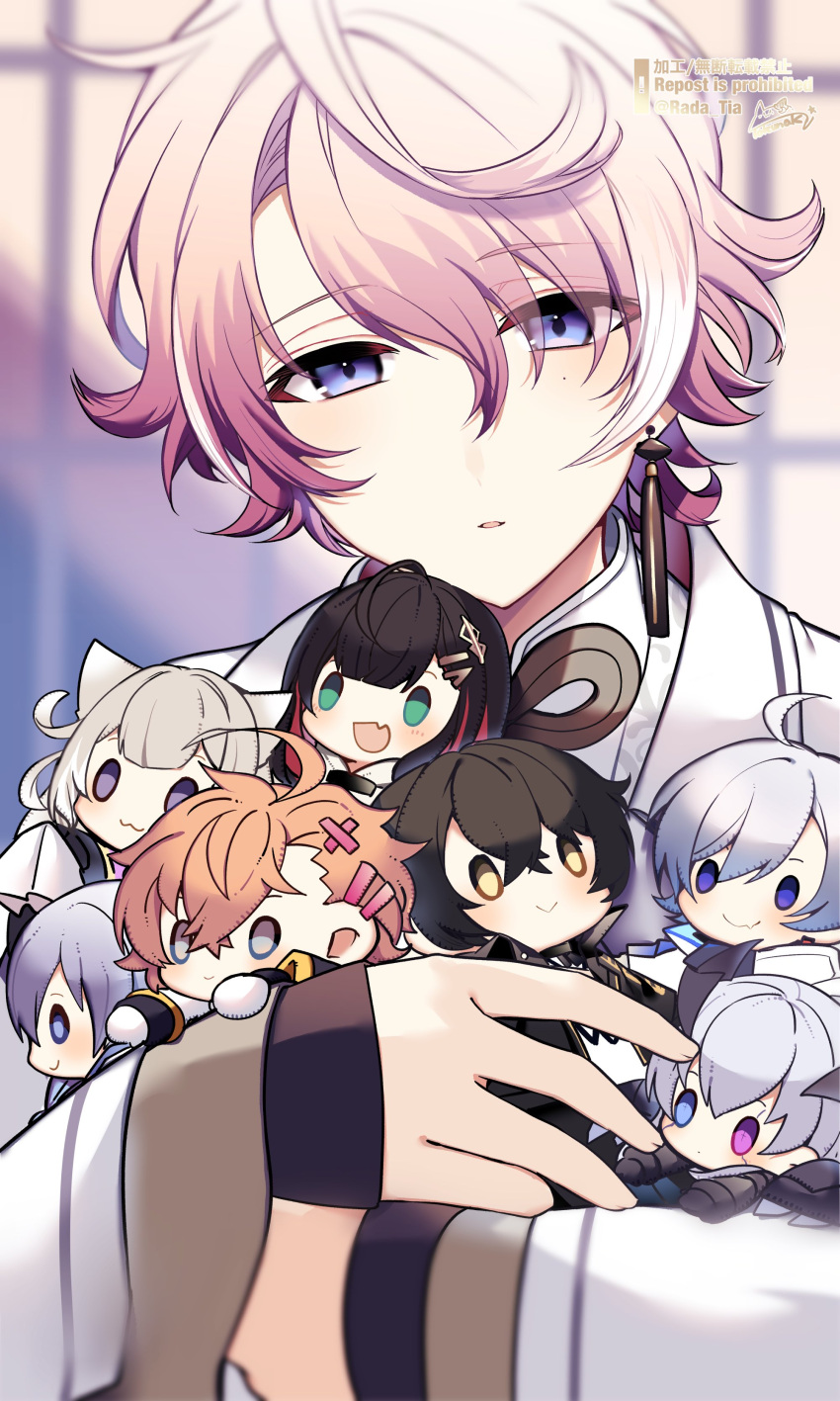 1boy, absurdres, bishounen, character_request, chibi, earrings, highres, hug