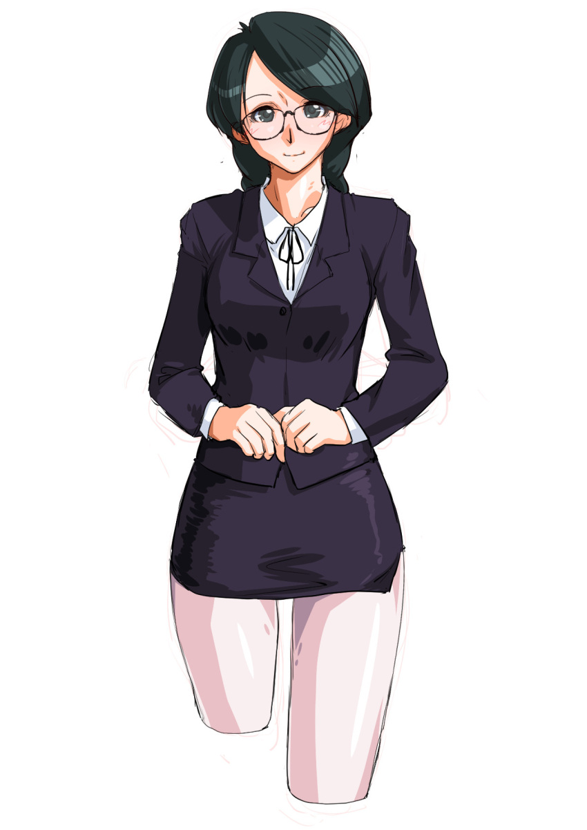 1girl, black_eyes, formal, glasses, green_hair, highres, kinomiya_yukari, looking_at_viewer