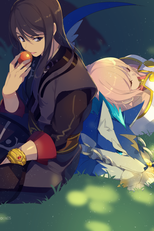 1girl, black_hair, dog, echo_(circa), estellise_sidos_heurassein, jewelry, long_hair, pink_hair