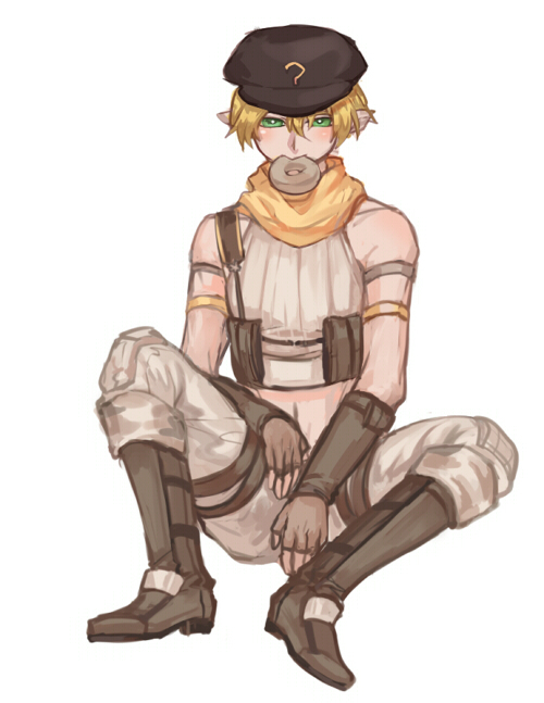 1boy, alternate_color, bangs, belt, black_headwear, blonde_hair, boots, brown_belt